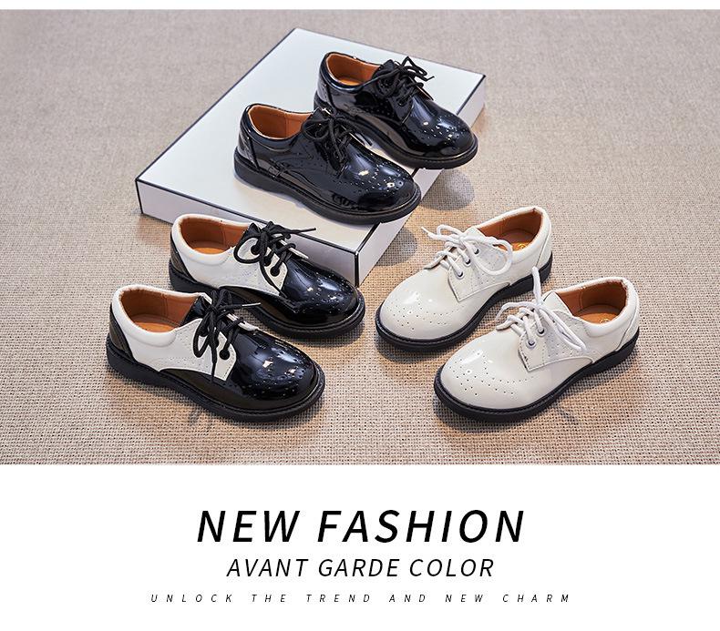 Boys' Black Leather Round Toe Soft Sole Performance Shoes