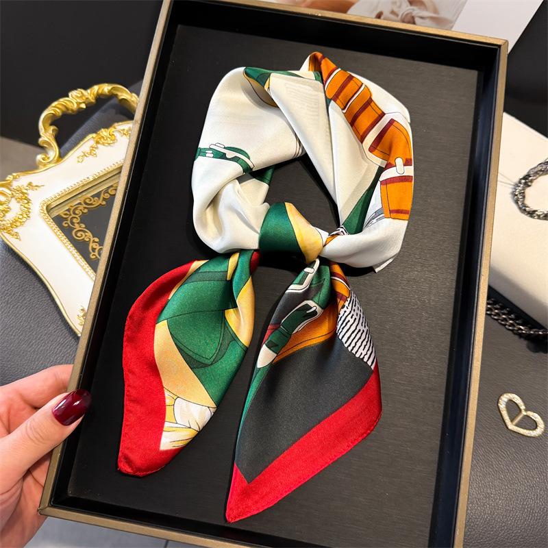 Harness Pattern Printed Silk Scarf Square Scarf High Sense Versatile Shawl Sunscreen Neck Small Square Scarf Headscarf Women's Scarf