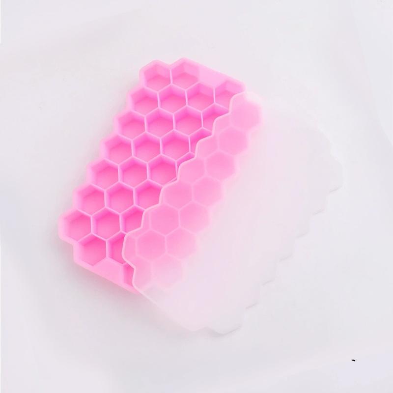 

Silicone World 37 Grids Honeycomb Ice Cube Silicone Molds Silica Gel Ices Tray DIY Household Ice Making Box with Lid Ices Mold рожевий