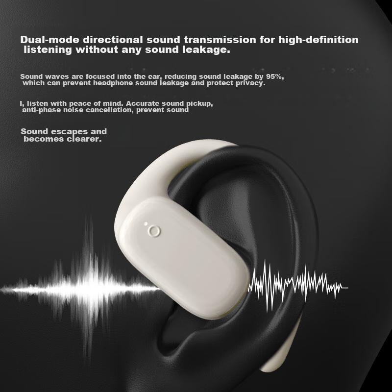 Newmine Bluetooth Headphones, Bone Conduction, Ear-Hook Style, Long Battery Life, Noise Reduction, White