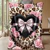 Leopard Heart Roses Art 1 Theme blanket Lightweight Warm Flannel Blanket Decorative Throw Blanket for Home Decoration