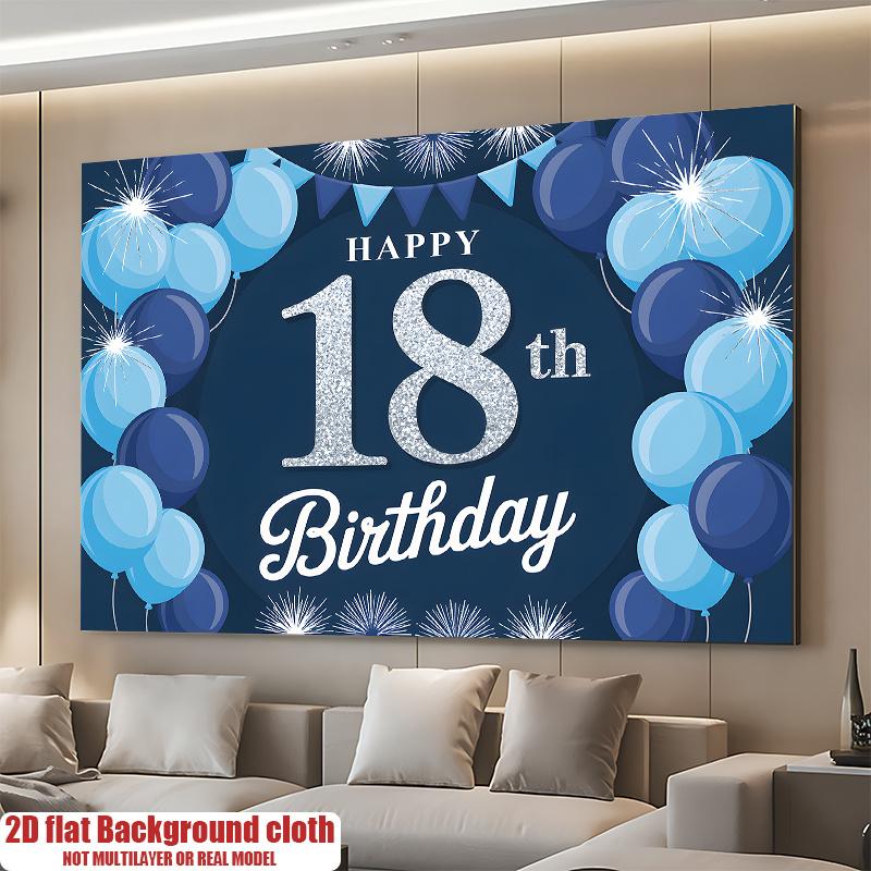 1pc Birthday 18th Gift Box Photo Booth Hanging Banner Blue Polyester