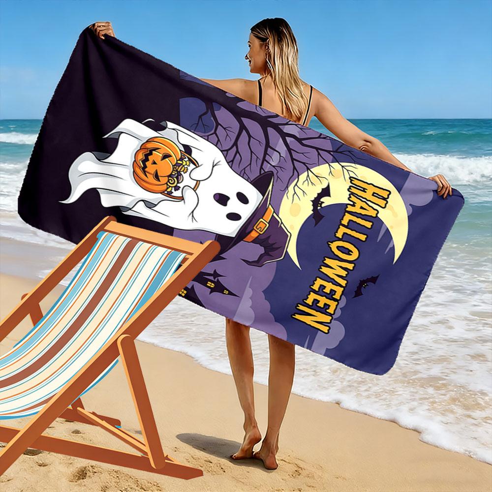Spooky ghostly Halloween charm Print beach towel, quick drying, suitable for travel, outdoor sports, jogging, the beach and swimming, gift