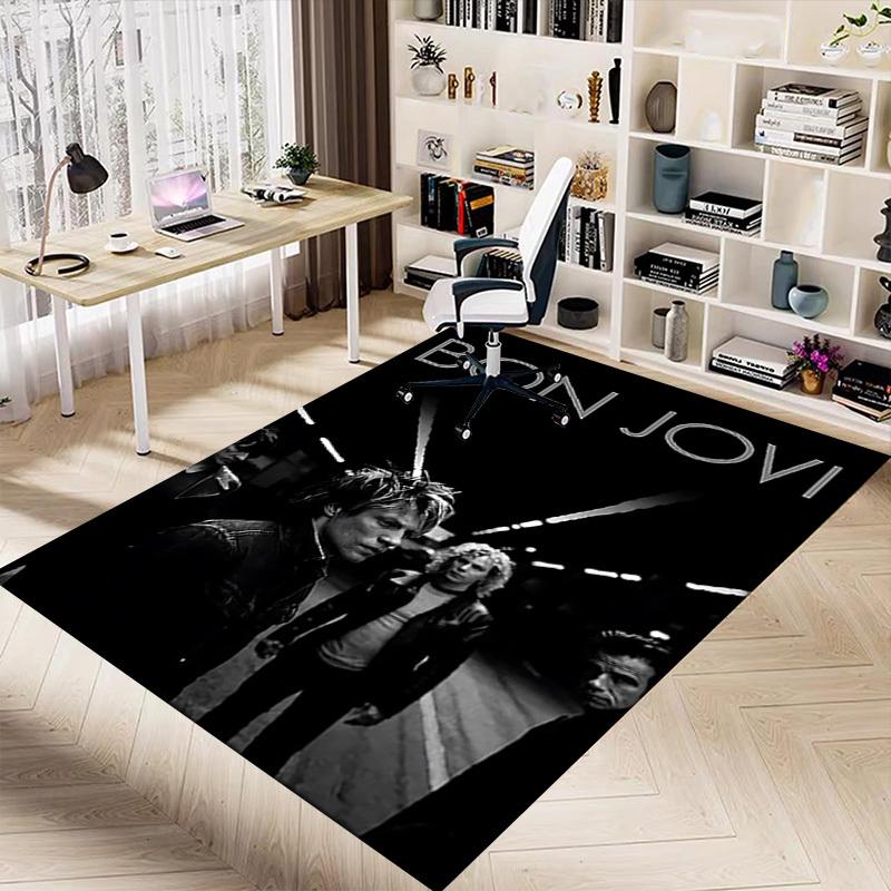 1pc Bon Jovi Home Office, Durable Polyester Floor Mat with Easy, Office Decor, Urban Style, Nonslip Backing, Highquality Fabric