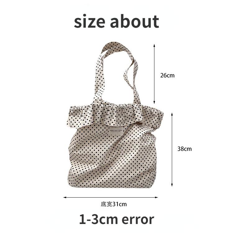 Retro Dot Women's Canvas Shoulder Bag Ruched Design Ladies Commute Shopping Bags Large Capacity Female Travel Tote Purse Handbag