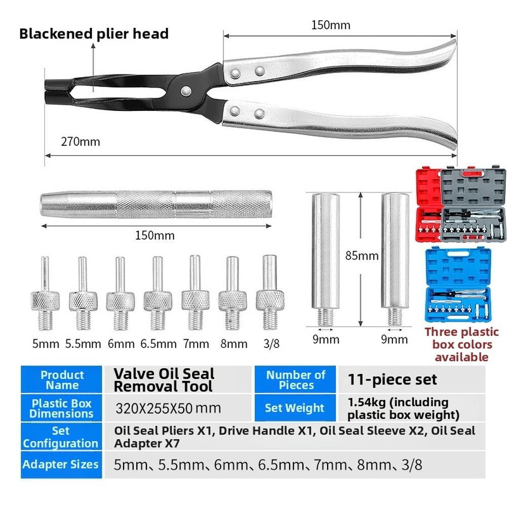 For Car Valve Seal Removal Installation Tool Kit 11PCS with 7 Sizes Adapters Material and Portable Storage Case