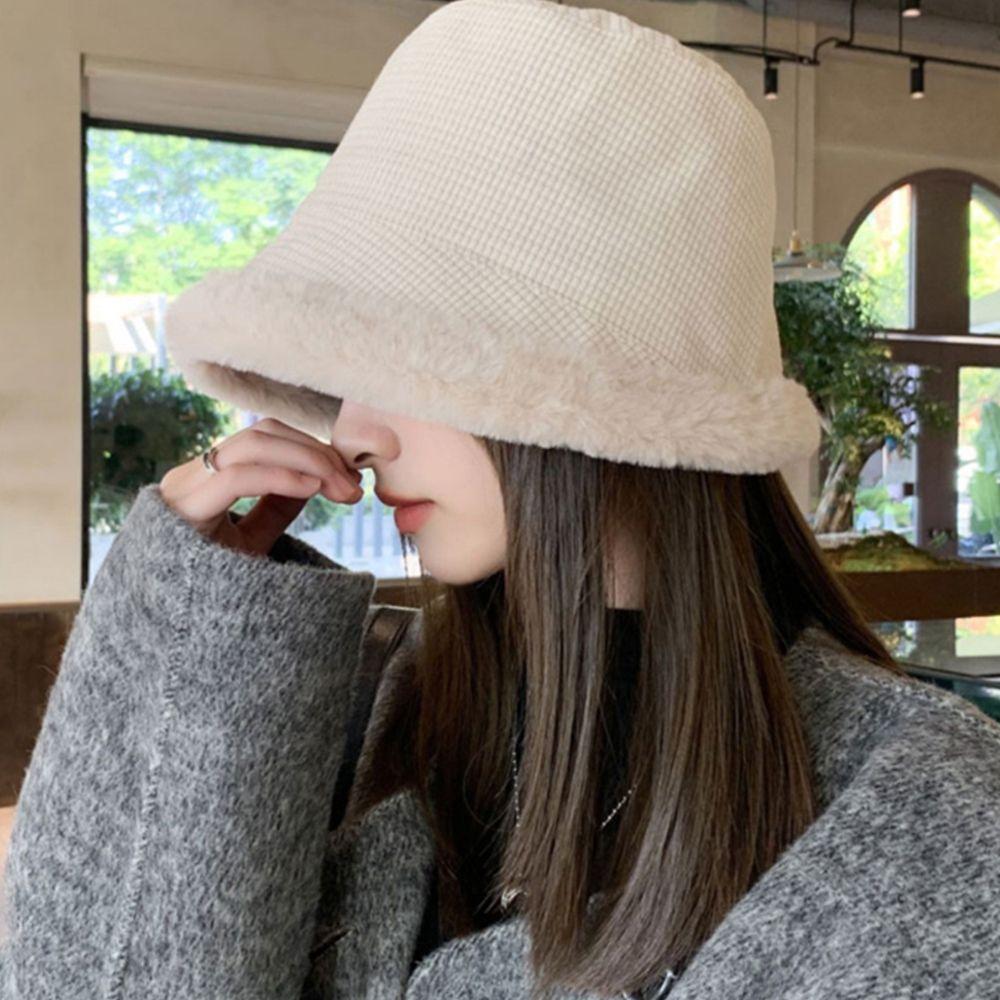 Lamb Fleece Cotton Windproof Women's Plush Hat Autumn Cap Korean Style Bucket Hat Fisherman Hat