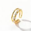 Ol Style Double Layer Gold Open Ring, Micro Paved Zircon Adjustable Stackable Minimalist Ring For Women