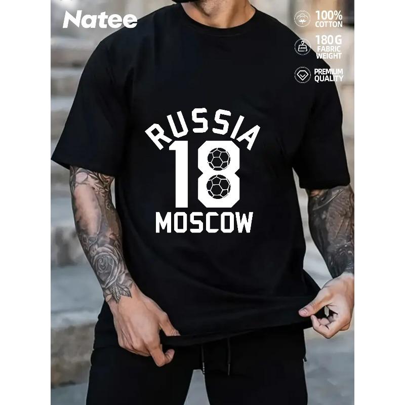 

Европейские размеры Мужская футболка Natee - Россия 18 Москва Графическая футболка, Черная с Белым принтом S чёрный