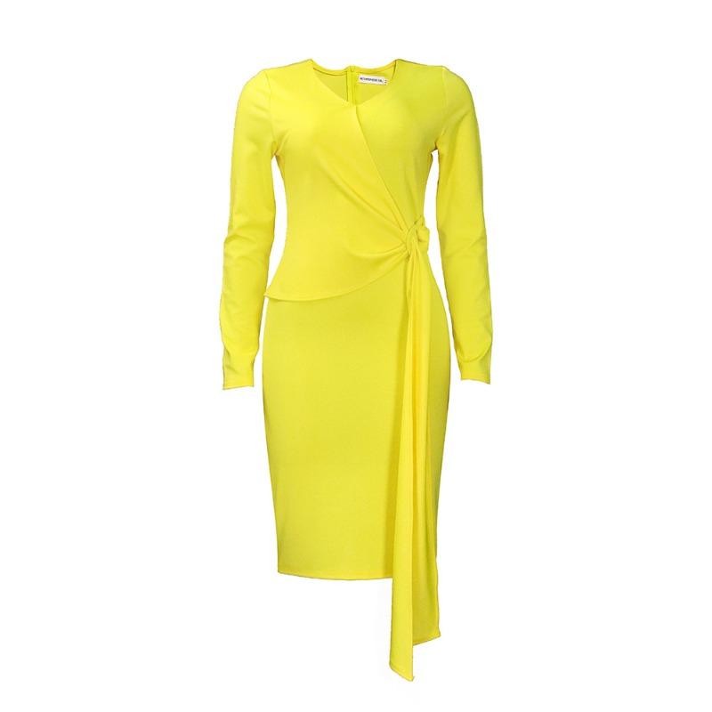 Women s Autumn Fashion Large Size V-Neck Long Sleeve Temperament Pencil Dress Dress S