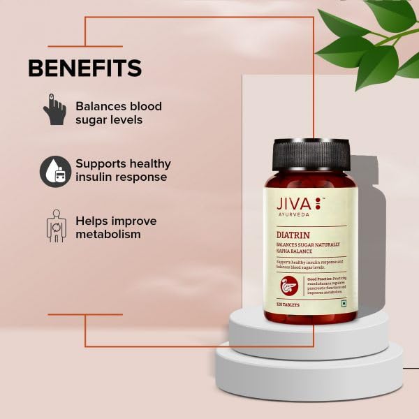 Jiva Diatrin Ayurveda 60 Tabletten 500mg X 5er-Pack zur Unterstützung des Stoffwechsels, der Ausdauer und des Blutzuckermanagements,