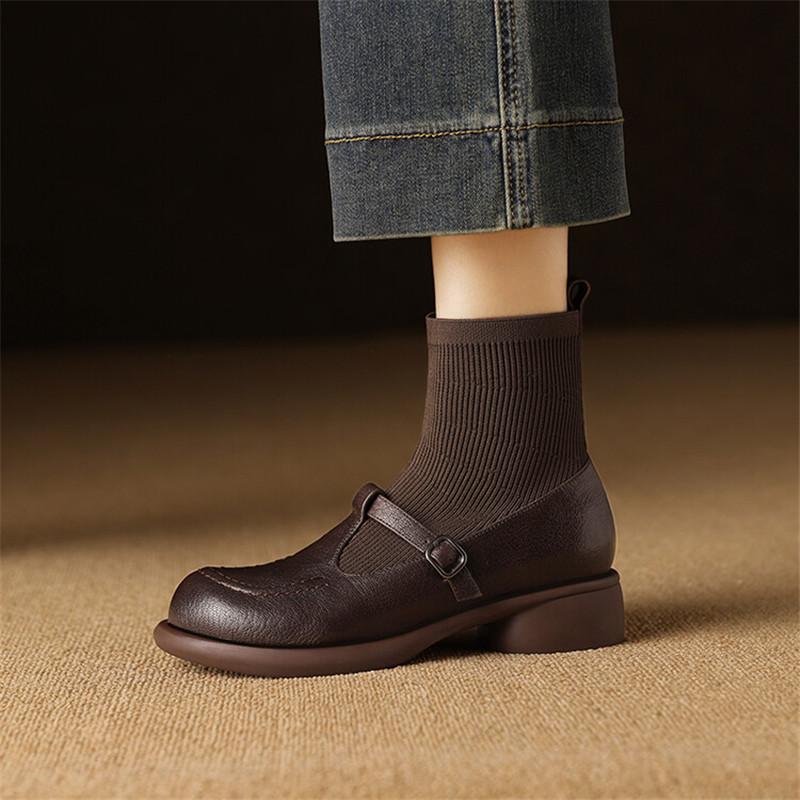 Fashion New Autumn Genuine Leather Women Boot Fashion Round Toe Boots for Women Short Boots Botines Mujer Chunky Heels Skinny Boots
