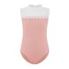 Girls Gymnastics Bodysuit Delicate Lace Collar Sheer Mesh Patchwork Design Sleeveless Leotard