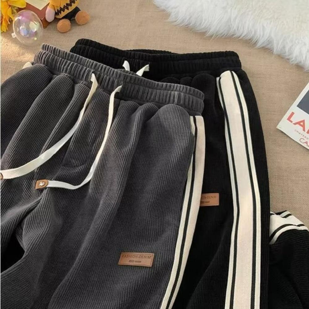 Trendy Corduroy Men's Pants Loose-fit Casual Style American Vintage Fleece-lined Sweatpants Autumn Season