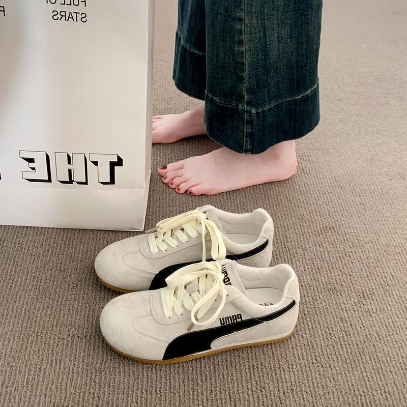 Korean version of lace-up German training shoes women's spring 2025 new fashion versatile sports and leisure thick-soled non-slip white shoes