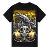 Postapocalypse Style Black T-Shirt Biological Hazard Sign Gas Mask and Raven Unisex Cotton Short Sleeve High Street