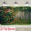 2D Garden Fence Backdrop, Green Ivy & Flower Wooden Fence Photography Background Banner