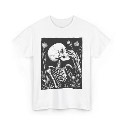 Floral Skeleton Shirt Dark Academia Botanical Tee Romantic Gothic T-Shirt Memento Mori Art Shirt Soft Horror Men Clothing