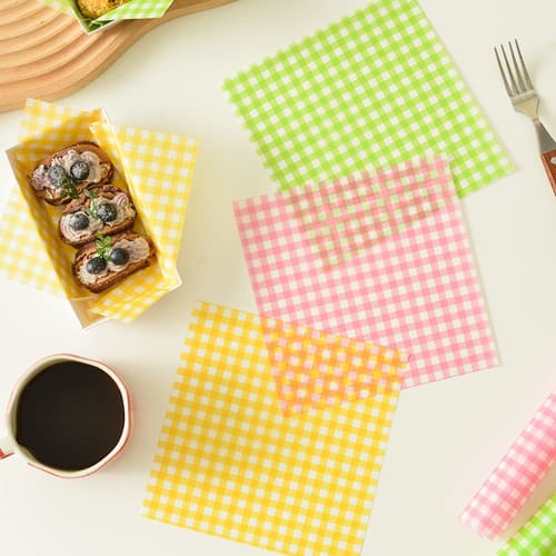 100 Blatt lebensmittelechte Wachspapierblätter, Tempura-Papier, fettabweisendes Papier zum Frittieren, Korbeinlagen, Picknickpapier, fettabweisende Deli-Verpackung, M