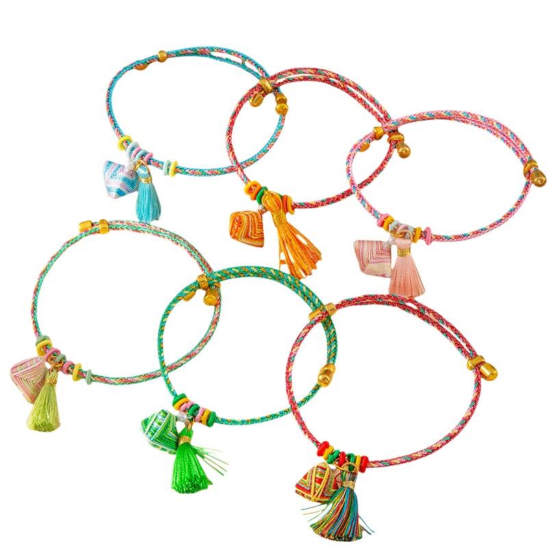 Colorful Woven Tassel Charm Bracelet Handmade Adjustable Braided Jewelry for Couples Friends Gift