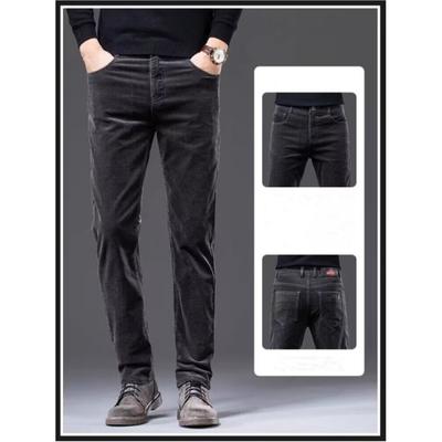 Męskie zimowe spodnie biznesowe z wypełnieniem w jednolitym kolorze, w paski, swobodne, proste, sztruksowe