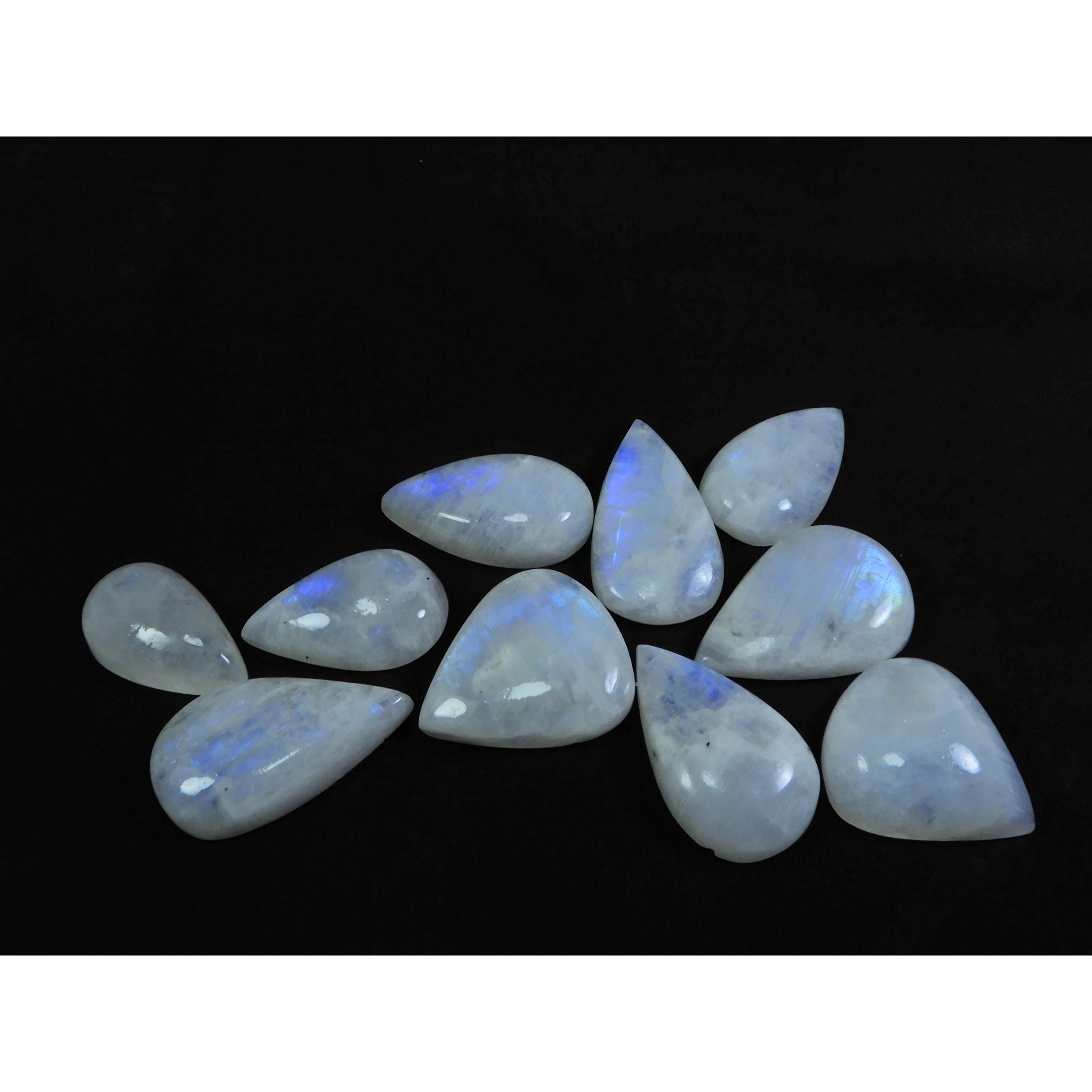 

13X23-21X25MM Natural Rainbow Moonstone Pear Cabochon 10Pcs Gemstone 220Cts. C-15