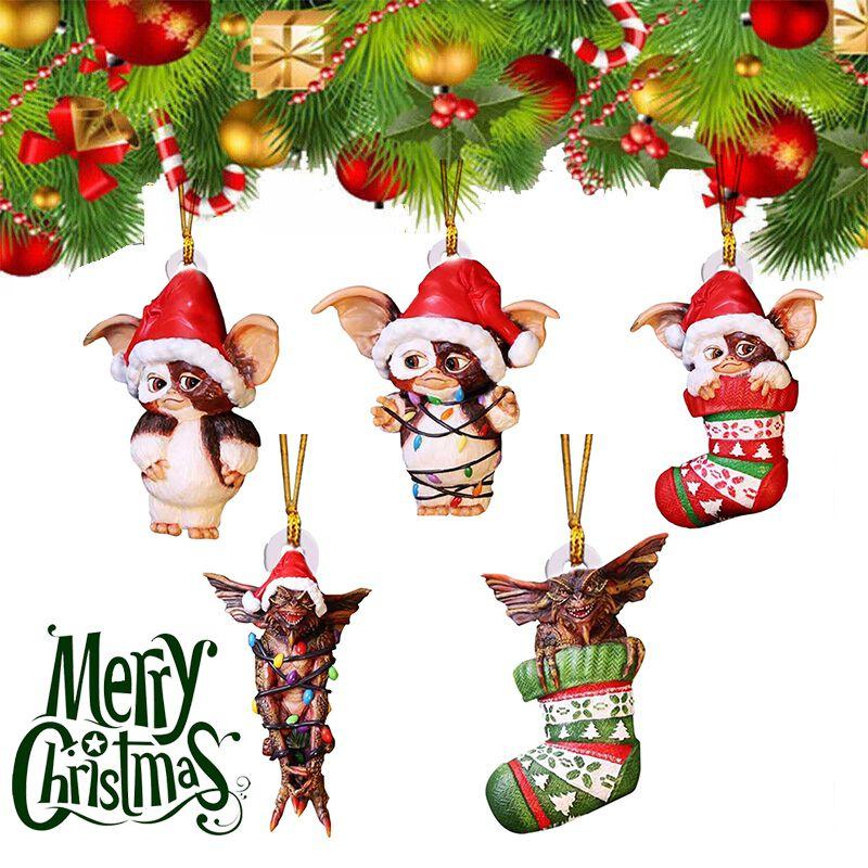 Merry Christmas Gremlins Gizmo Acrylic Santa Hat Pendant Xmas Tree Decor
