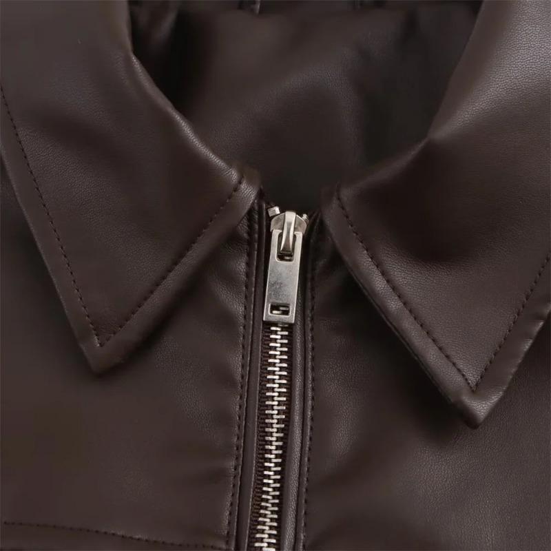 Autumn New Women's Jacket Simple Loose Clothing Casual Fashion Coat All-match Imitation Leather Pilot Jacket