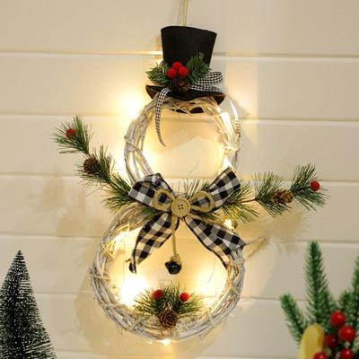 Christmas Lights Decoration Rattan Wreath Christmas Tree Decor Pendant Window Props