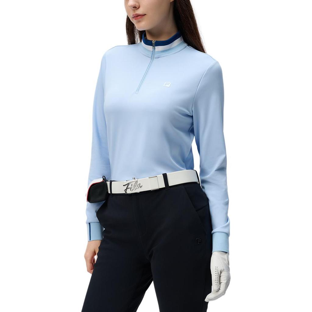 Fila Golf Series Knitted Comfortable Versatile Long Sleeve T-Shirt Women Tops Afternoon-Blue A11W445202F-LB