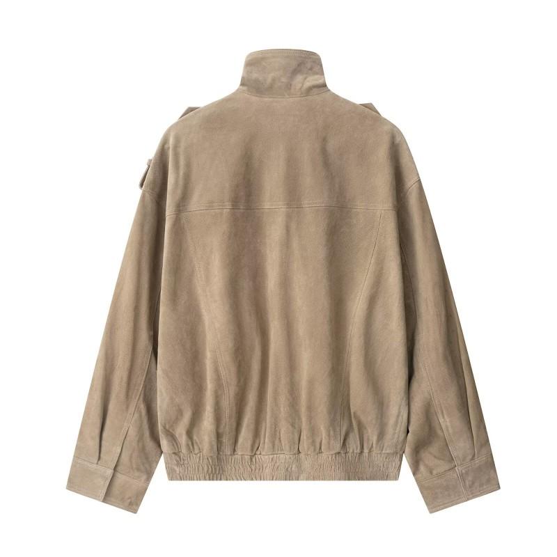 Womens Oversized Faux Leather Jacket In Vintage Streetwear Style PU Material Stand Collar Zipper Front Black Khaki