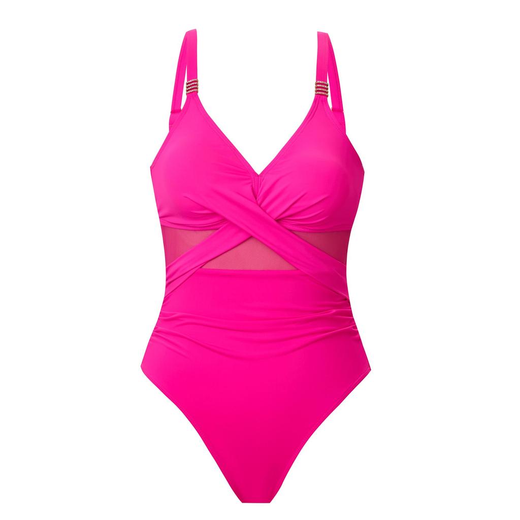 2025 European-American Women's One-Piece Solid Mesh Swimsuit Bikini