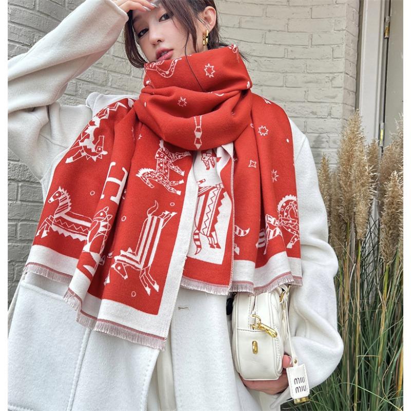 Imitation Cashmere Letter Carriage Scarf Women's High-end Double-sided Scarf Thickened Warm Shawl Versatile Scarf