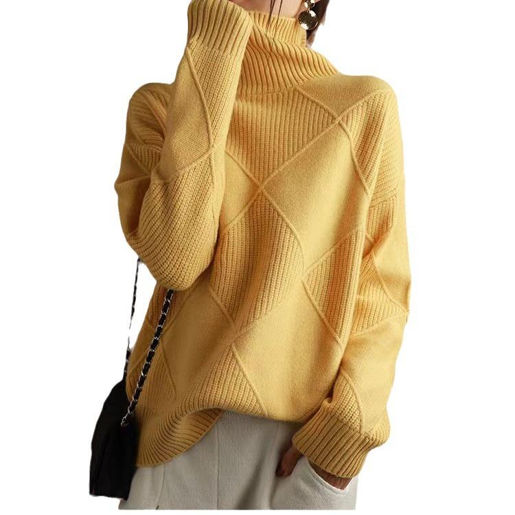 Diamond Grid, Texture, Smooth, Solid Color, Pullover Sweater, Autumn and Winter Thick Design, Multiple Colors To Choose From, Winter Inner Wear