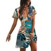 Women’s Casual Summer Short Sleeve Hawaiian Print Dress V Neck Lightweight Loose Fit Beach Dress for Daily Wear