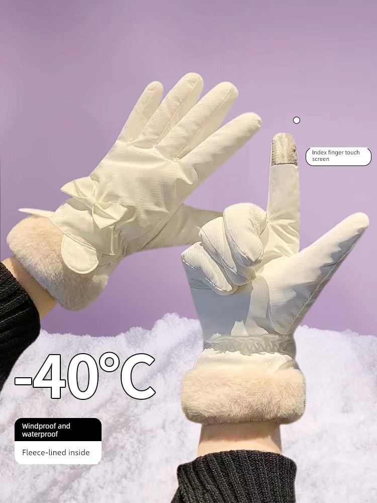 Gloves Women Winter Warm Touch Screen Riding Gloves Women Winter Electric Car Cold-Proof Windproof Cotton Gloves Fleece-lined Thickened