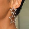 Chic Rhinestone Star Dangle Earrings for Women - Double-layer European & American Design