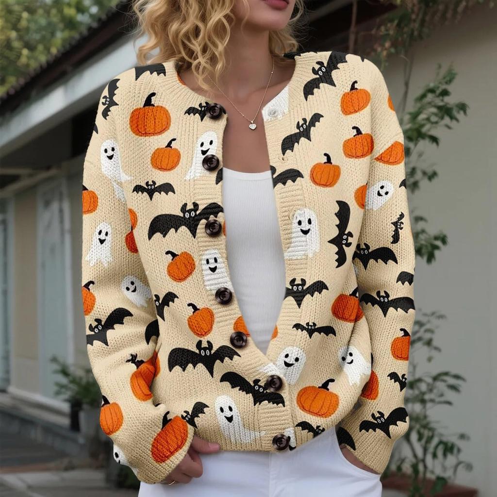 Damen Halloween Strick-Cardigan mit Knöpfen