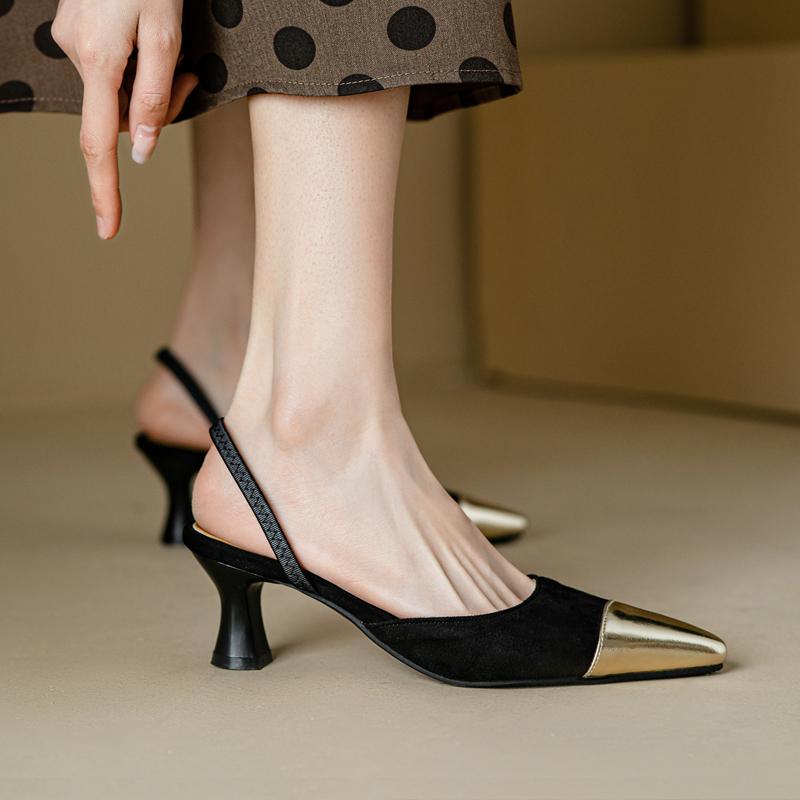 Women's High-heeled Sandals Summer Small Fragrant Style Pointed Thin Heel Color Matching Large-size Sandals