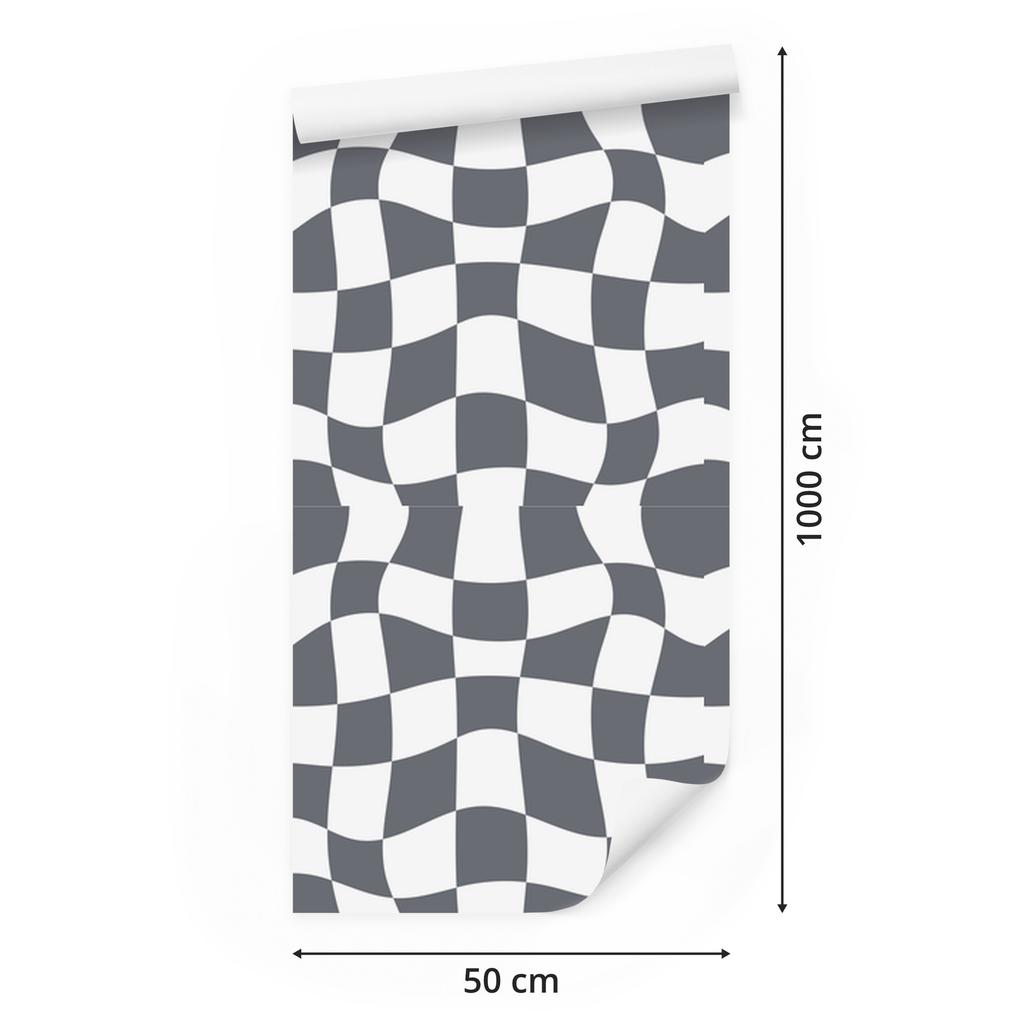 Wallpaper Casual Checkerboard Gray and White 50x1000