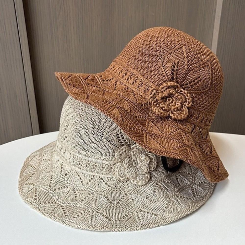 Big Brim Straw Sun Hat French Style Sun Protection Cap Sunscreen Knitted Bucket Hat  Girls
