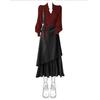 Elegant Red Knit & Leather Winter Two-Piece Outfit for Women