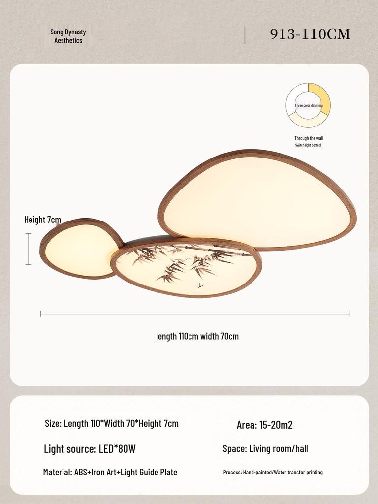 Ultra-Thin Pebble Ceiling Light with Song Dynasty Ink Aesthetics