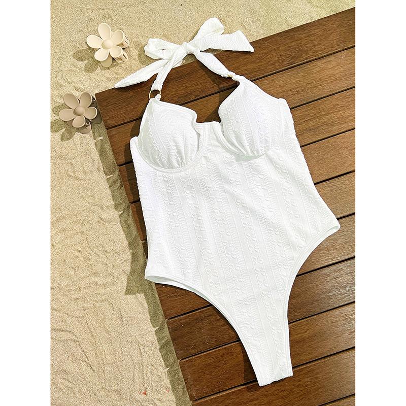 

Сексуальный белый купальник женский 2025 металлические кольца бретели косточки утягивающий контроль живота цельный купальник пляжный купальный костюм L белый