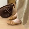 New Soft Leather Flat-bottomed Slippers for Women's Summer Wear Lazy Bi Prepared Soft Waxy Good Wear Baotou One Pedal Muller Half Drag Girl