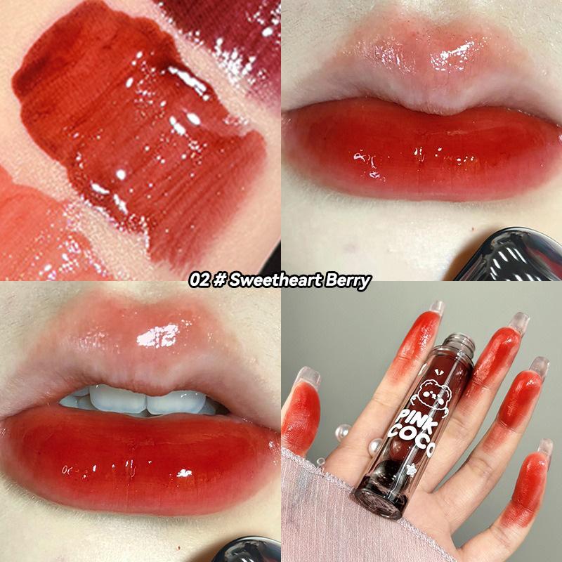 

PINKCOCO Bear Doodle Mirror Lip Glaze — Стойкий блеск для губ, Подходит для студентов, Осветляющая нюдовая помада