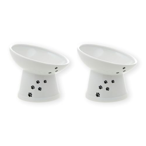 Nekoichi Happy Dining Nyanyame Cat Food Bowl with Legs, Regular, Cat Pattern, Reduces Regurgitation, Microwave & Dishwasher Safe, Set of 2