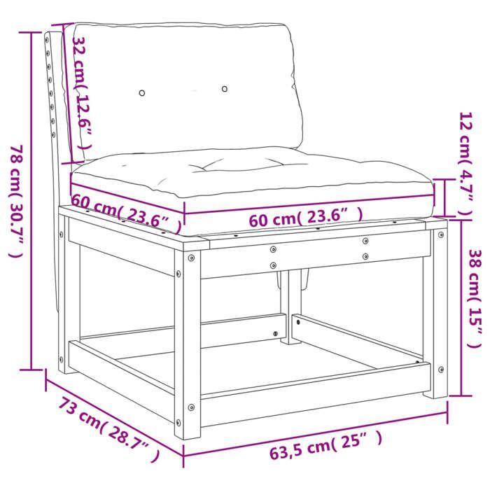 VidaXL Canapé de Jardin sans Accoudoirs avec Coussins, Siège de Terrasse avec Dossier, Chaise Modulaire de Patio Salon, Bois 844692