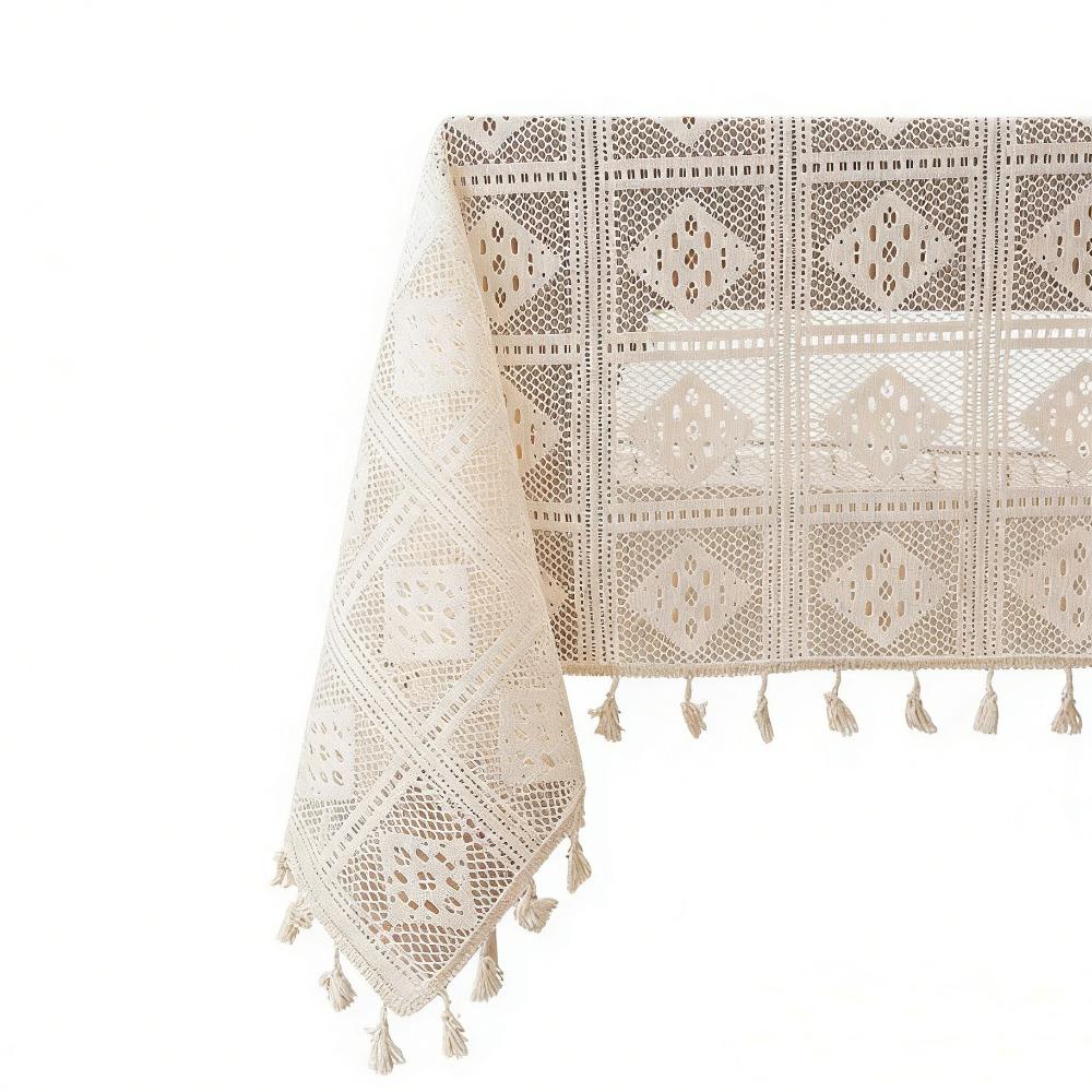 

Retro French Style Lace Tablecloth Openwork Dustproof Square Tablecloth Minimalist Photo Props Tea Table Cloth Bohemian S бежевый