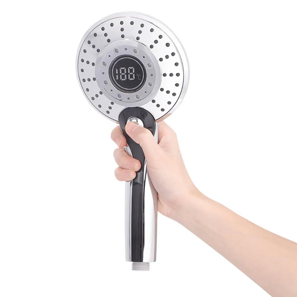 LED Shower Head Digital 3 Modes Adjust Temperature Sensor Hand Held Bathroom ABS Shower Head High Pressure Water Saving Faucet